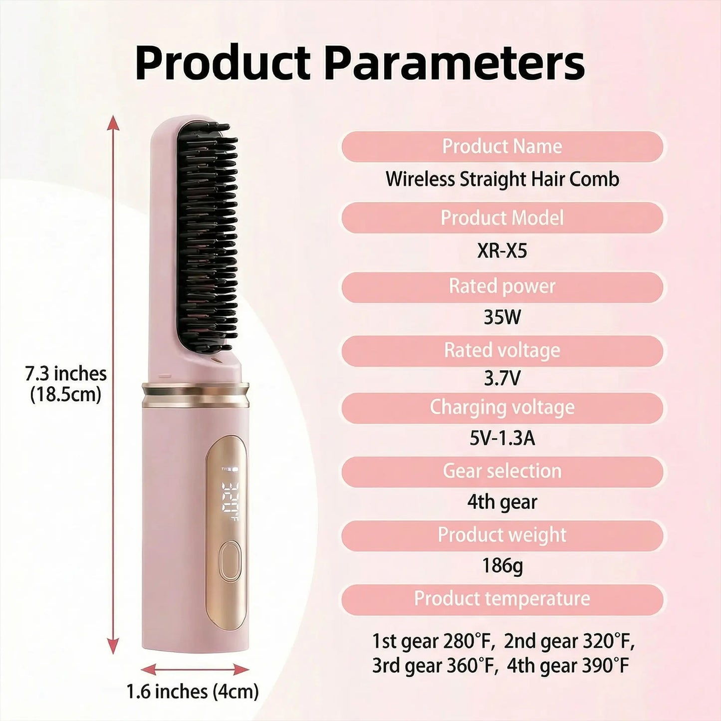 Cordless Hair Straightener Brush with Cover - Portable Mini Negative Ion Hot Comb for Travel, Gym & Car - USB Rechargeable Anti-Scald Hair Styler Hair Styling Tools to Go Brush Heat Comb